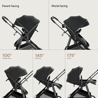 Mompush Wiz 2 in 1 Baby Stroller with Infant Pramette Mode, One Hand Fold Convertible Newborn to Toddler Stroller with Reversible Seat and Large UPF 50+ Canopy