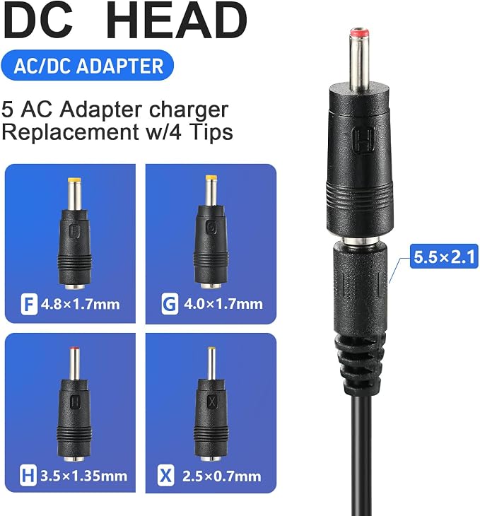 15V 1A~1.5A Adapter Charger Charging Cable Cord for Peak 450A 500A 600A 800A 1000A Auto Battery Booster Jump Starter, Compatible Beatit,Tacklife,Gooloo & More Portable Car Jump Starter