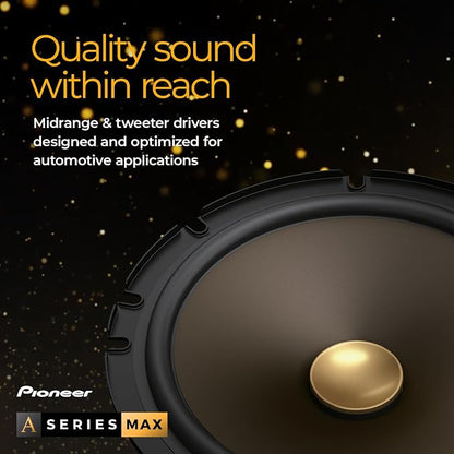 Pioneer A-Series MAX TS-A653CH 6.5” 2-Way Speakers (Pair) – 370W Max, Crisp Highs + Clear Vocals, Enhanced Bass, Ideal Factory Upgrade, Installation Adaptors Included
