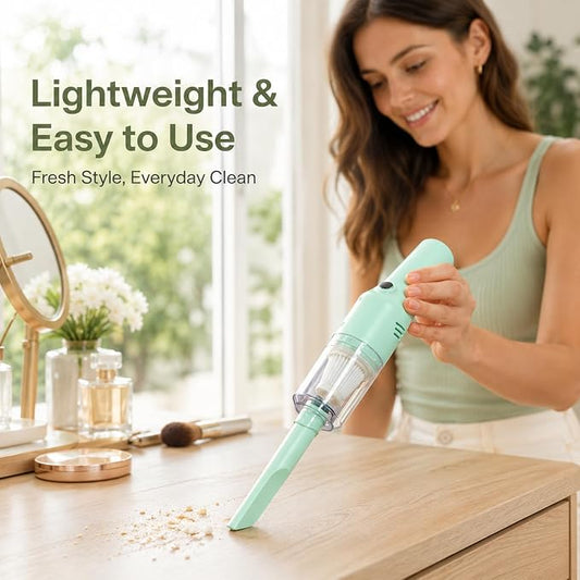 catsMeow Mini Handheld Vacuum Cordless, Lightweight Portable Small Vacuum Cleaner for Car, Desk, Keyboard, Sofa, Drawers and Crumbs, USB Rechargeable with Washable Filter, Mint Green