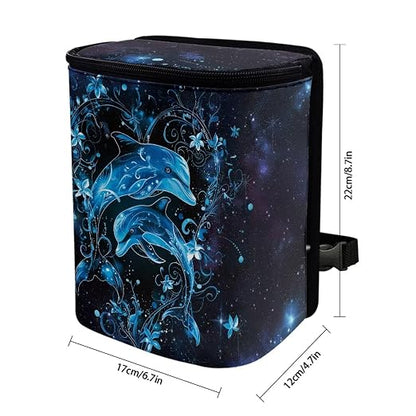 Talayituse Galaxy Dolphin Floral Print Car Trash Can Portable Auto Garbage Bin Multifunctional Vehicle Interior Accessories with Adjustable Straps Universal Fit Truck SUV Sedan