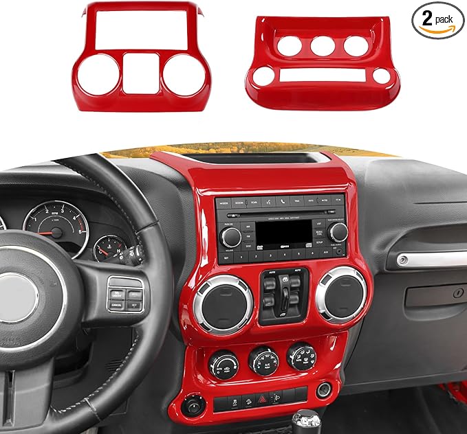 RT-TCZ for Jeep JK Red Dash Accents Radio A/C Controls Cover Trim for Jeep Wrangler JK JKU 2011-2017 ABS Interior Accessories 2pcs
