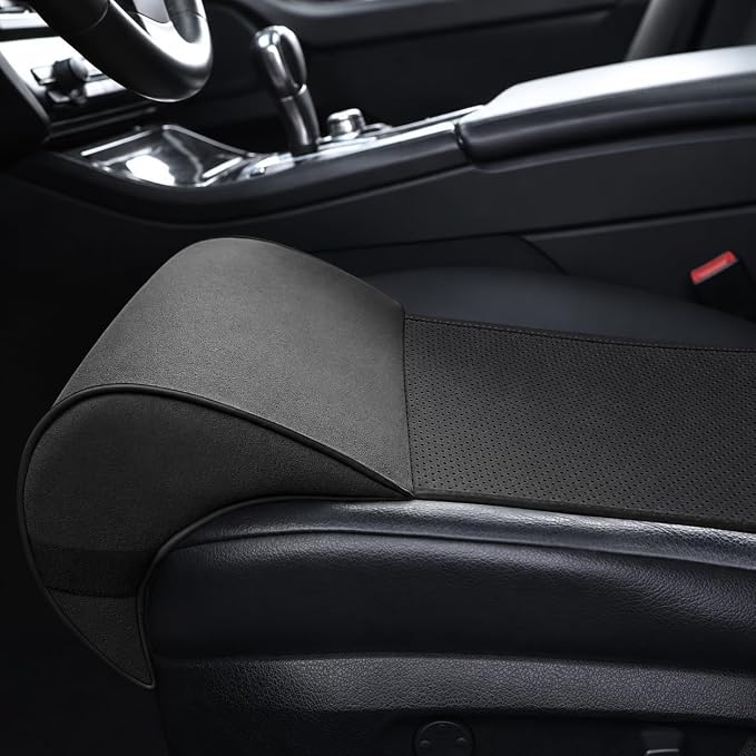 JUPENG Car Seat Leg Extender Cushion, Memory Foam Under Thigh Leg Support Pillow with Strap, Non-Slip Base & Removable Washable Cover for Driver Seat and Office Chair, Universal Comfort Pad(Black)