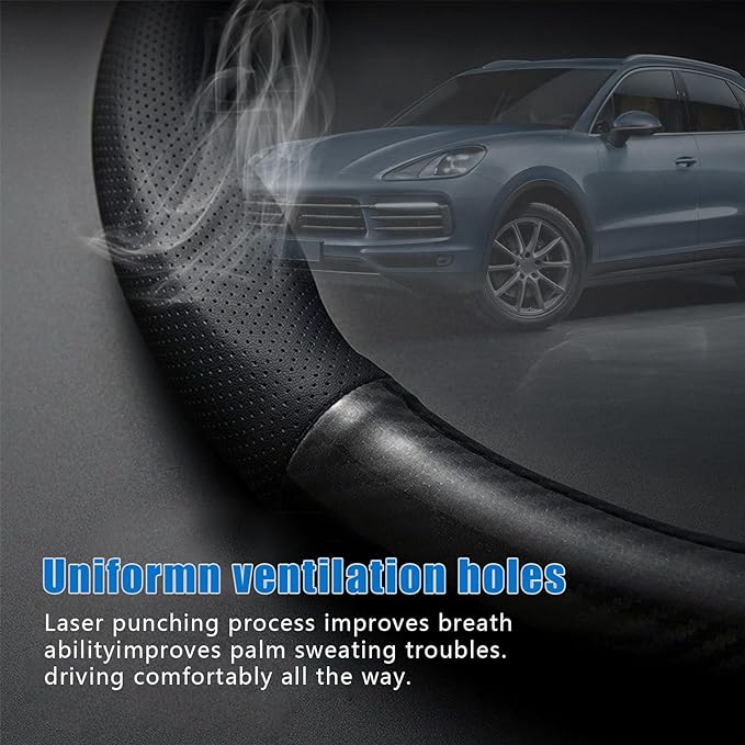 gunhunt 1 PC Car Breathable Steering Wheel Cover, Carbon Fiber Non-Slip Steering Wheel Protector, Wear -Resistant Steering Wheel Sleeve, Four Seasons Universal Steering Wheel Set (D -Shaped)