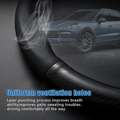 gunhunt 1 Pack Car Breathable Steering Wheel Cover, Carbon Fiber Non-Slip Steering Wheel Protector, Wear -Resistant Steering Wheel Sleeve, Four Seasons Universal Steering Wheel Set (Black #Circular)