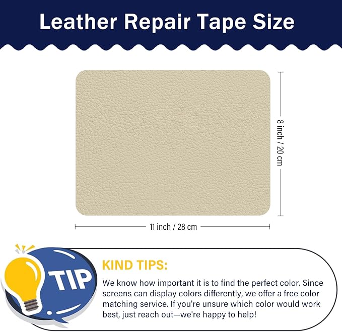 Zenyao Leather Repair Patch Tape - Self Adhesive Leather Repair Kit for Car Seat Furniture, Heavy Duty Vinyl Repair Patch for Couch Sofa, Waterproof Fix for Tears, 8x11 Inch Sheet, 2 Pieces, Off White