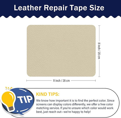 Zenyao Leather Repair Patch Tape - Self Adhesive Leather Repair Kit for Car Seat Furniture, Heavy Duty Vinyl Repair Patch for Couch Sofa, Waterproof Fix for Tears, 8x11 Inch Sheet, 2 Pieces, Off White