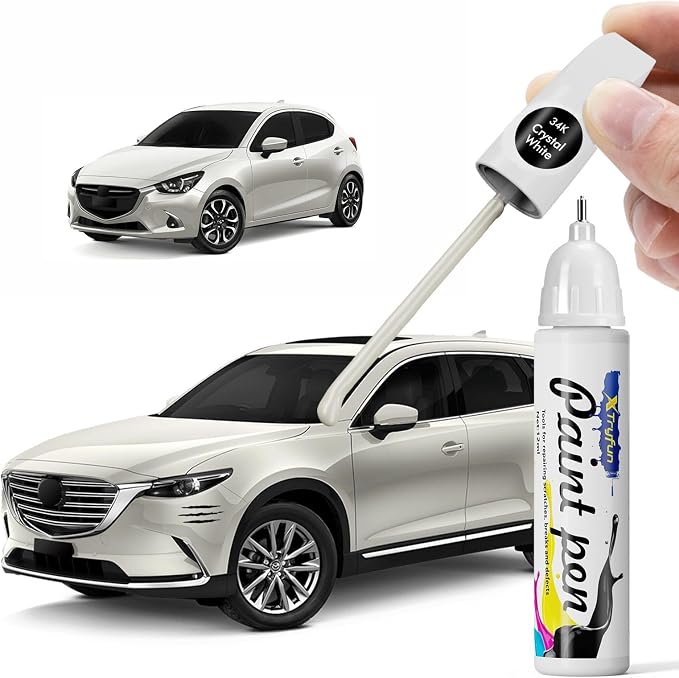 34K Crystal White Touch Up Paint Compatible with Mazda, DIY Car Paint Scratch Repair, Quick & Easy Fix Automotive Scratch Repair for CX-5/CX-9/CX-7/Mazda3/MX-5/Mazda2/Mazda5/Miata/RX-8