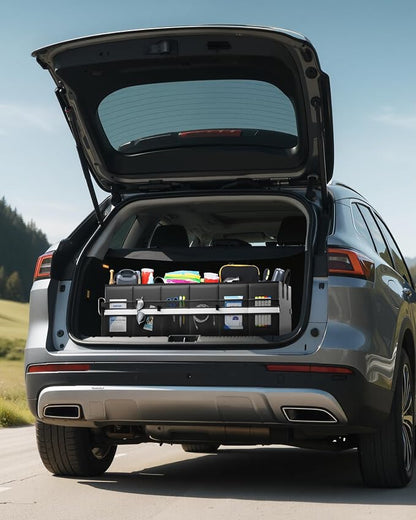 HOTOR Trunk Organizer - Car Organizer with Built-In Leakproof Car Cooler, Collapsible Trunk Organizer with Cooler for Car, SUV, Sedan, with Base Panel (3 Compartments, Black),31.9"×12.6"×10.6"