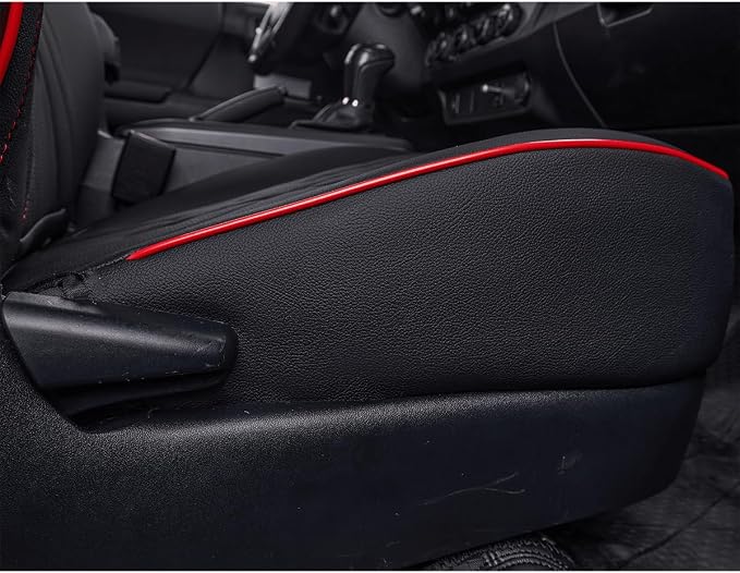 EKR Custom Fit Tacoma Leather Car Seat Covers for Toyota Tacoma 2012 2013 2014 2015 (TRD Sport Seats)- Full Set,Faux Leather(Black with Red Trim)