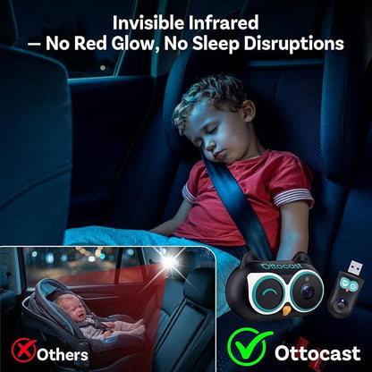 OTTOCAST Cabin Care 2-in-1 Baby Car Camera & Wireless CarPlay Adapter, 1080P Rear Seat View on Car Screen, No Extra Screen, No-Glow Night Vision, 150° Wide Angle, Easy Install, No Android Support