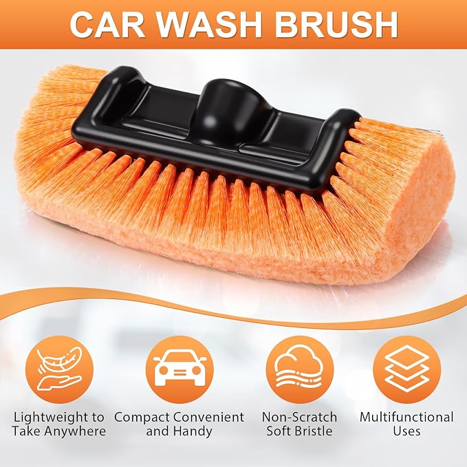 Tanlade 2 Pcs Car Wash Brush Head with Soft Detailing Bristle Flow Thru Car Cleaning Brush Exterior Wash Equipment for Auto Truck RV Boat Camper(12 Inch,Orange)