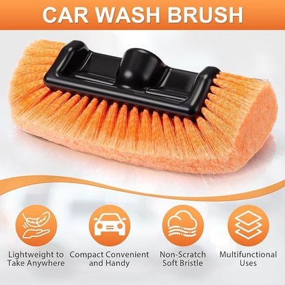 Tanlade 2 Pcs Car Wash Brush Head with Soft Detailing Bristle Flow Thru Car Cleaning Brush Exterior Wash Equipment for Auto Truck RV Boat Camper(12 Inch,Orange)