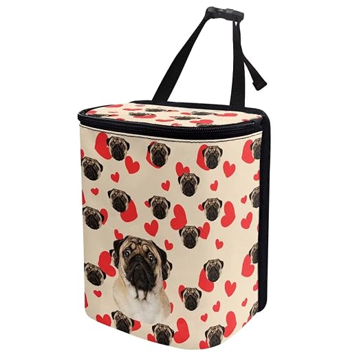 Talayituse Pug Dog Pattern Car Trash Can, Portable Auto Garbage Bin Multifunctional Vehicle Interior Accessories with Adjustable Straps Universal Fit Truck SUV Sedan