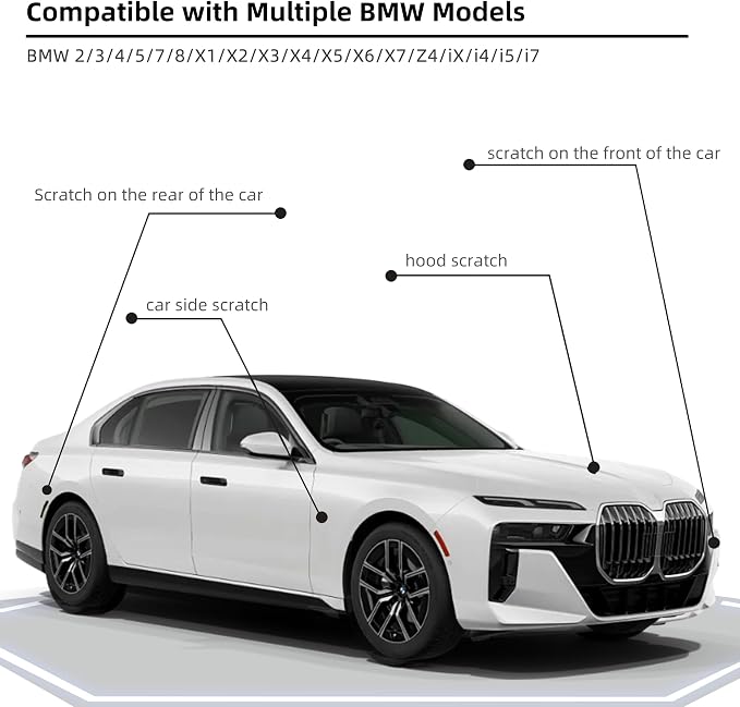 Mineral White Metallic(A96) Car Paint Touch Up Pen Compatible with BMW, 2-In-1 Color Accurate Touch Up Car Scratch Repair Paint Match BMW Series Automotive Scratch Remover for Nicks & Chips Repair