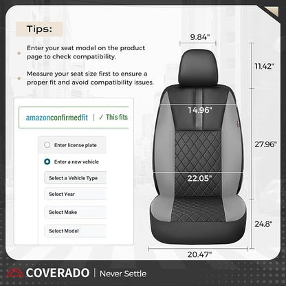 Coverado Car Seat Covers Full Set, Automotive Leather Seat Covers for Car，Universal Fit Front Back Seat Cover, Non-Slip Waterproof Breathable Car Seat Protector