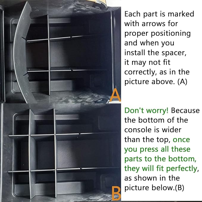 Center Console Organizer Dividers Compatible with 2015-2018 2019 2020 Ford F150 Accessories Black ABS Plastic Armrest Box Insert Secondary Storage, Full Console w/Bucket Seats ONLY