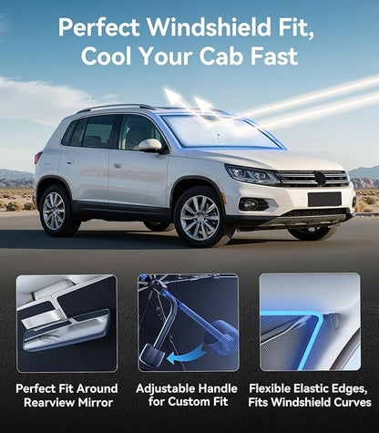Nmoiss Windshield Sun Shade Umbrella Fit for Volkswagen Tiguan 2009-2026 Accessories, [Vinyl Coating Heat Shield] Protect Car from Sun Rays & Heat Damage Keep Cool and Protect Interior