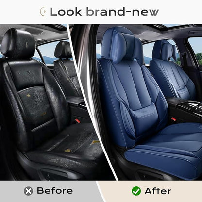 Coverado Seat Covers, Car Seat Covers Front Seats, Car Seat Cover, Car Seat Protector Waterproof, Seat Cushion Nappa Leather with Head Pillow, Carseat Cover Universal Fit for Most Cars (Blue)