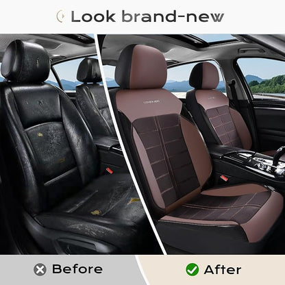 Coverado Air Mesh Seat Cover, Car Seat Cover Front Seats, 3D Breathable Seat Protectors Sports Carbon Fiber Design Airbag Compatible Comfort Universal for Most Cars, Van,Trucks, SUV, Brown