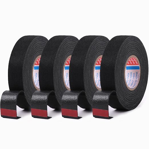 HSTECH 6 Rolls Width 3/4in Wire Loom Harness Tape, Speaker Wiring Harness Cloth Tape, Black Adhesive Fabric Tape, for Automobile Electrical Wire harnessing Noise Dampening Heat Proof （20mm X 15m）