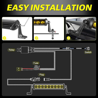 12 Inch Amber Light Bar Kit w/Wiring Harness Black Cover | 63W Powerful OSRAM LED Slim Single Row Light Bar Combo Yellow LED Bumper Lights for UTV ATV SUV Trucks Pickup Can-am Honda