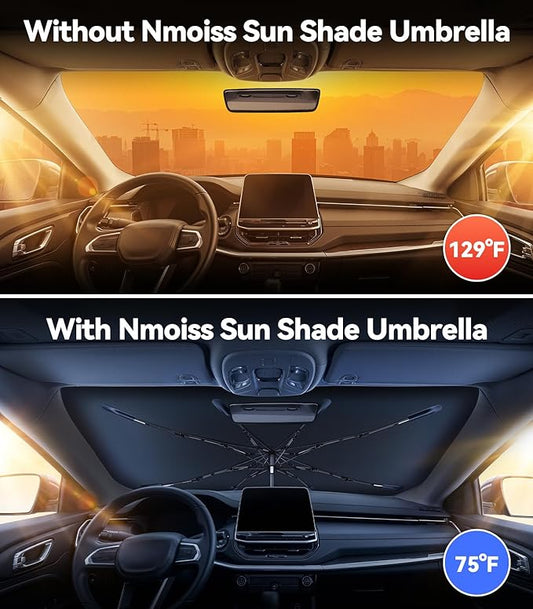 Nmoiss [Vinyl Coating Heat Shield] Windshield Sun Shade Umbrella Custom for Jeep Compass 2017-2025, Block 99% UV Rays & Protect Interior Dashboard & Seats, Compass Accessories