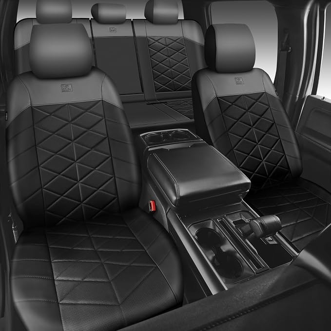 CAR PASS Memory Foam Leather Seat Covers Full Set, Breathable Perforated Nappa Leather Seat Covers Universal Fit for Cars,SUV,Truck Seat Covers Thick 3D Foam Comfortable, Airbag Compatible Black Gray