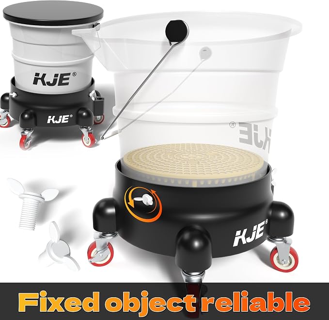 KJE Bucket Dolly with Wheels, 360° Rolling Car Wash Buckets Dolly for Detailing, Rolling Wash Bucket with 5 Wheels and 2 Locking Casters, Compatible with 2.5-7 Gallon Buckets, Supports Up to 300 lbs