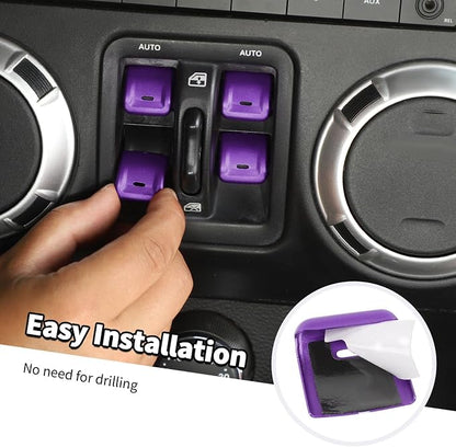 Jimen for JK Window Button Covers, 4PCS Center Console Window Switch Cover Interior Trim Kits Compatible with Jeep Wrangler JK & Unlimited 2012-2018, Aluminum Alloy (Purple)