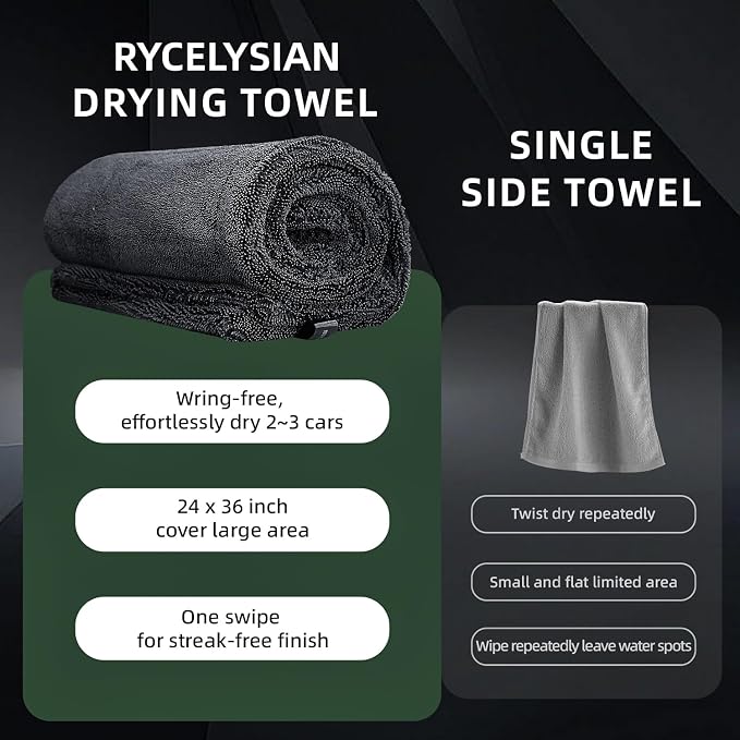 2-Pack 24" x 36" 11.8" x 11.8" Twisted-Loop Car Drying Towel 1500GSM Microfiber Cleaning Cloth for Car Trucks Motorcycles Streak Free Lint Free Ultra Absorbent Washing Cloth for Kitchen Window (Grey)