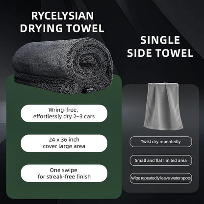 2-Pack 24" x 36" 11.8" x 11.8" Twisted-Loop Car Drying Towel 1500GSM Microfiber Cleaning Cloth for Car Trucks Motorcycles Streak Free Lint Free Ultra Absorbent Washing Cloth for Kitchen Window (Grey)