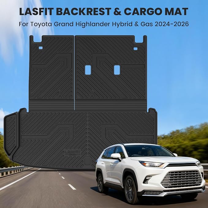 LASFIT Cargo Mat for Toyota Grand Highlander 2026 2025 2024 (Not for Highlander), All Weather TPE Custom Fit Rear Trunk Mat for 2026-2024 Grand Highlander Cargo&Backrest Mats