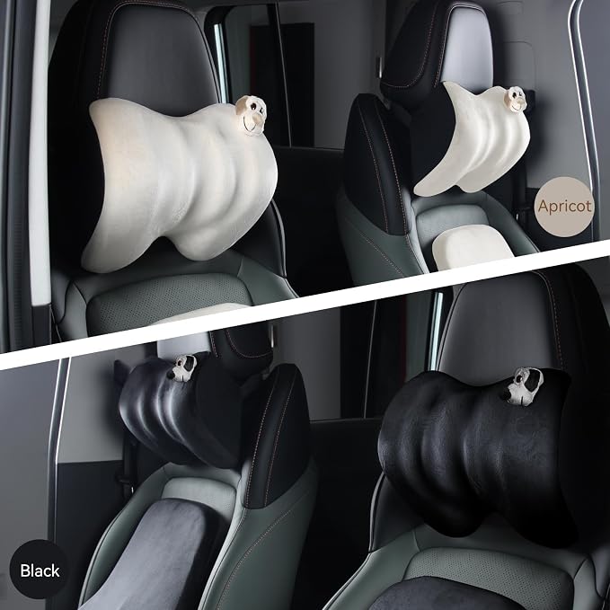 1Pcs Black Car Headrest Memory Foam Neck Pillow 11.8 X 7.8” Soft and Comfortable Seat Head Pillow Cushion Features Adjustable Straps for Most Sedans, SUVs, Home, and Office Settings