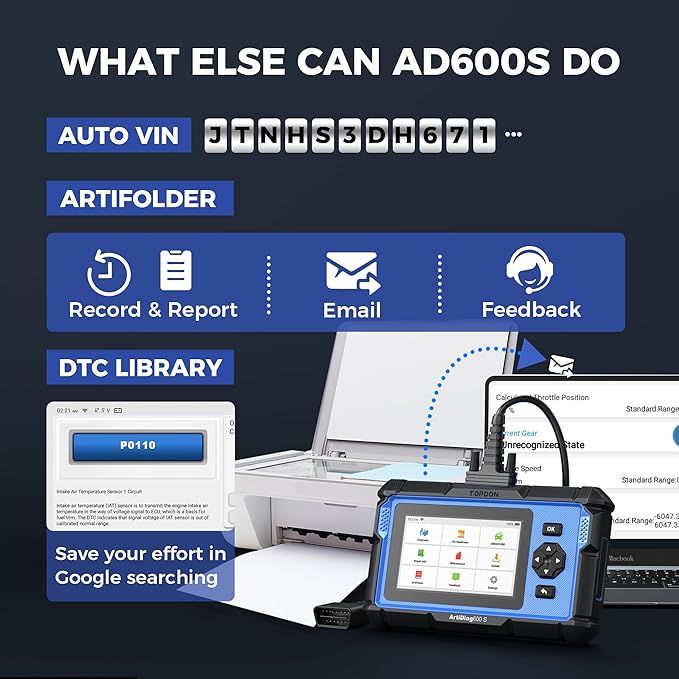 OBD2 Scanner TOPDON AD600S Scan Tool, Code Reader, Diagnostics Scanner for ABS/SRS/AT/Engine, 9 Reset Services, CAN-FD, Oil/Brake/BMS/SAS/DPF/TPMS/ETS Reset/ABS Bleeding/Injector Coding, Free Upgrade