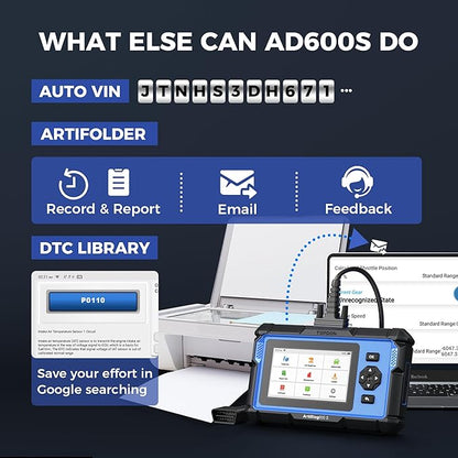 OBD2 Scanner TOPDON AD600S Scan Tool, Code Reader, Diagnostics Scanner for ABS/SRS/AT/Engine, 9 Reset Services, CAN-FD, Oil/Brake/BMS/SAS/DPF/TPMS/ETS Reset/ABS Bleeding/Injector Coding, Free Upgrade