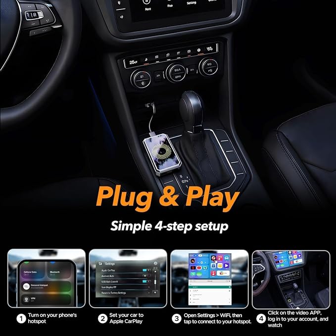 Wireless CarPlay Adapter Magic Video Box | 3-in-1 Stream Netflix YouTube TikTok with USB Drive for Wired CarPlay & Android Auto Cars