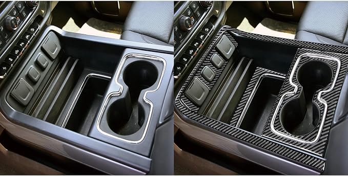 Real Premium Carbon Fiber Fit for Chevy Silverado/GMC Sierra 1500 2014-2018 for 2500/3500HD 2015-2019 Car Center armrest Panel Kit Trim Decals Sticker Auto Interior Accessories Cover 6pcs Black