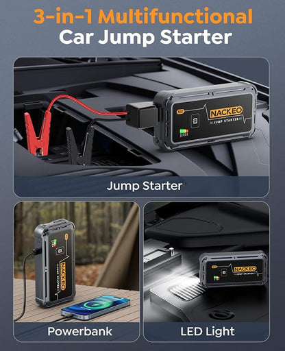 Portable Car Battery Jump Starter 5000A Car Jump Starter Battery Pack (9.0L Gas/8.5L Diesel), 12V Jump Box Car Battery Jumper Starter Portable Jumper Cables, Fast Charge, Lights, Compact