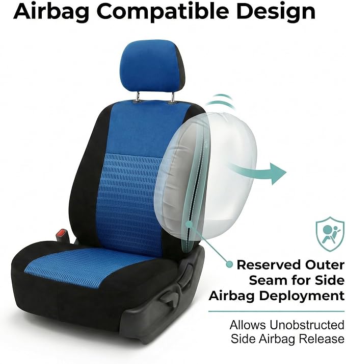 FH Group Car Seat Covers Trendy Elegance Blue Full Set Automotive Seat Covers, Airbag and Split Rear Combo Non-Slip Dash Grip Pad Universal Fit Interior Accessories Cars Trucks SUV Car Accessories