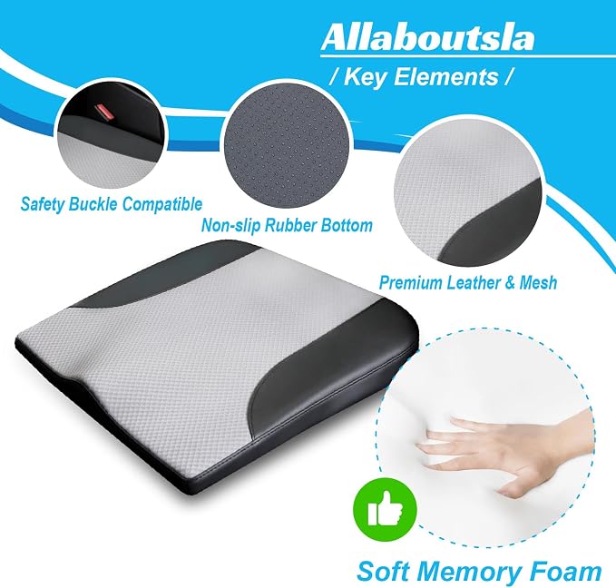 Allaboutsla Car Seat Cushion, Car Seat Cushions for Driving with Comfort Memory Foam - Sciatica & Back Pain Relief, Suitable for Car, Truck, Office Chair (Black&Gray)
