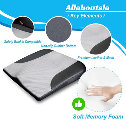 Allaboutsla Car Seat Cushion, Car Seat Cushions for Driving with Comfort Memory Foam - Sciatica & Back Pain Relief, Suitable for Car, Truck, Office Chair (Black&Gray)