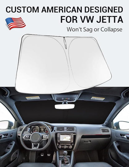 Proadsy 2026 Upgrade Windshield Sun Shade Custom Fit 2011-2018 VW Jetta Foldable Front Sunshade Protector Sun Visor Blocks UV Rays Keep Car Cooler
