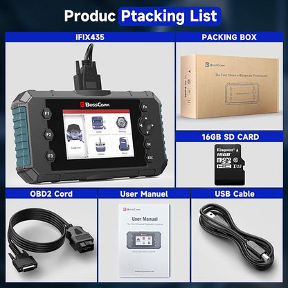 2026 BOSSCOMM IFIX435 All Systems OBD2 Scanner Diagnostic Tool,ABS SRS(Airbag) Transmission Engine Code Reader Diagnostic Scanner for Cars with Auto VIN, Easy to Use, Lifetime Free Update，EN/ES Ver