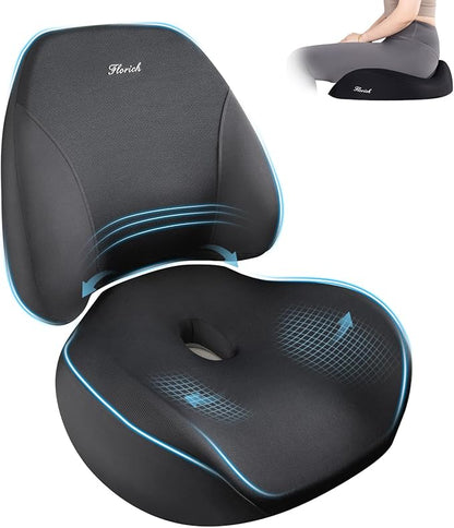 FLORICH Upgraded Ergonomic Memory Foam Car Seat Cushion with Lumbar Support, Non-Slip, Washable Driving Seat Cushion for Back & Sciatica Pain Relief, Large Car Seat Cushion Driver, Office-Black