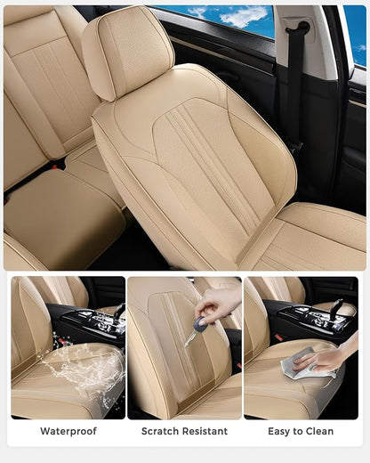 Huidasource Beige Front Seat Cover, Luxury Faux Leather Front Car Seat Cover, Compatible with Airbags, Seatbelt Buckles, Perforation Cooling＆Heating, Universal Fit for Most Cars Vans Trucks SUVs Beige
