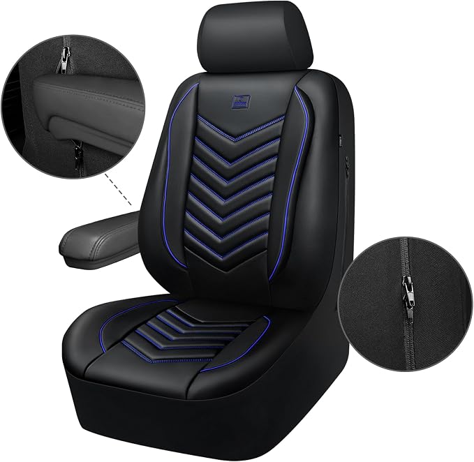 CAR PASS 3D Foam Faux Leather Seat Covers Front Seats,Waterproof Leather Front Seat Cover for Car,Universal Fit for SUV Truck Sedan Automotive,Armrest Airbag Compatible Anti-Slip, Black and Blue