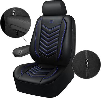 CAR PASS 3D Foam Faux Leather Seat Covers Front Seats,Waterproof Leather Front Seat Cover for Car,Universal Fit for SUV Truck Sedan Automotive,Armrest Airbag Compatible Anti-Slip, Black and Blue