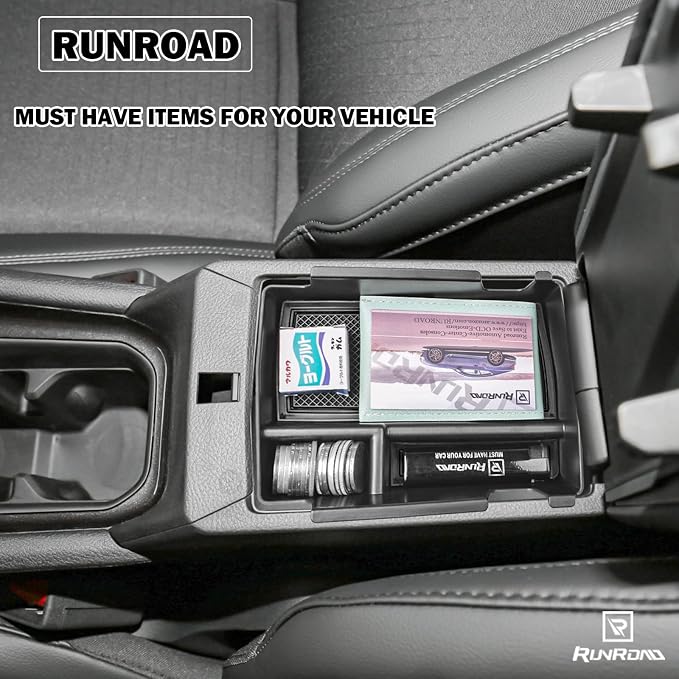 RUNROAD Center Console Organizer Tray Compatible with Jeep Compass 2022 2023 2024 2025 Accessories, Armrest Tray Secondary Storage Box Insert Console Organizer Card Container, Black (NOT For Ltd)