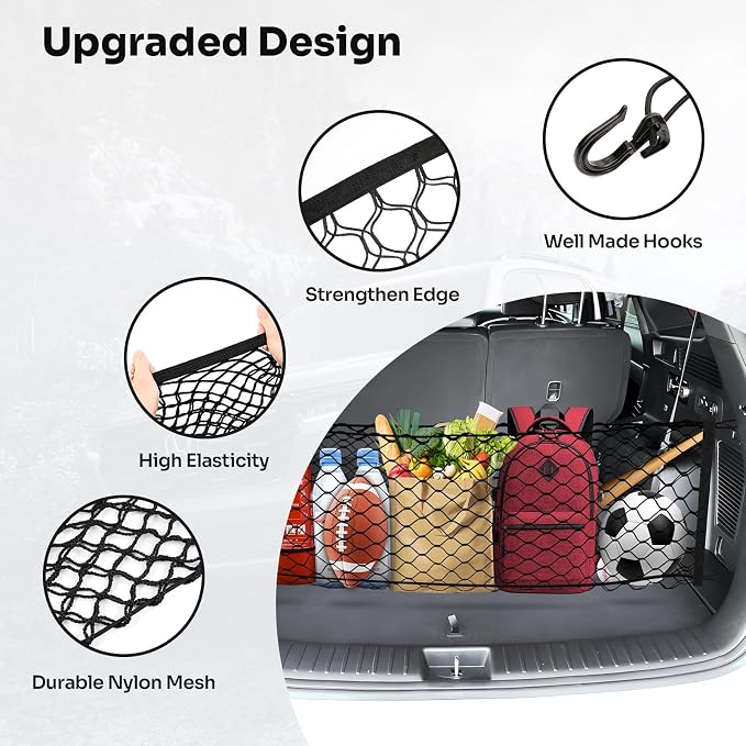 Canvcle Trunk Cargo Net for 2021-2025 2026 Kia Sorento Accessories Envelope Style Mesh Trunk Net Organizer and Storage Stretchable Adjustable Elastic Nylon Rear Cargo Netting with Hooks